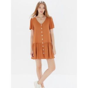 UO Houston Linen Button-Front Drop Waist Dress